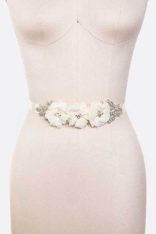 Chiffon Flower Embellished Sash Belt