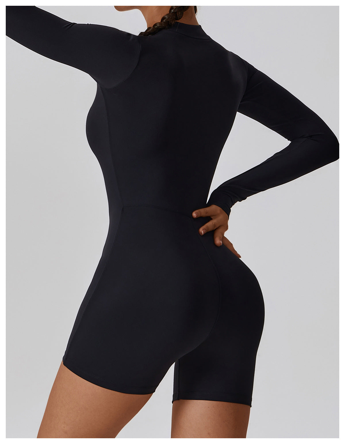 Sollinarry Open Collar Long-Sleeve Zipper One-Piece Dance Fitness Sports Jumpsuit Sexy Tight Yoga Clothes Women