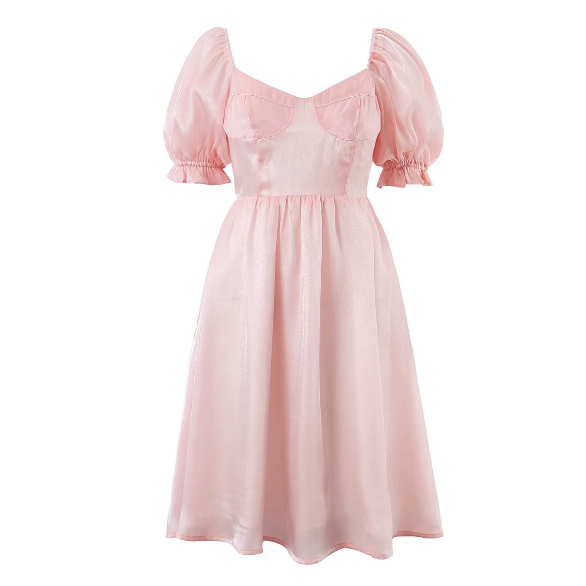 Sweet Gentle Retro Puff Sleeve Spring Graceful Square Collar Backless Large Swing Dress