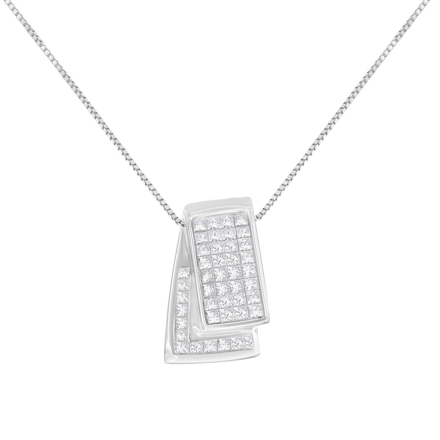 14KT White Gold Diamond Box Pendant Necklace (1 cttw, H-I Color, SI2-I1 Clarity)