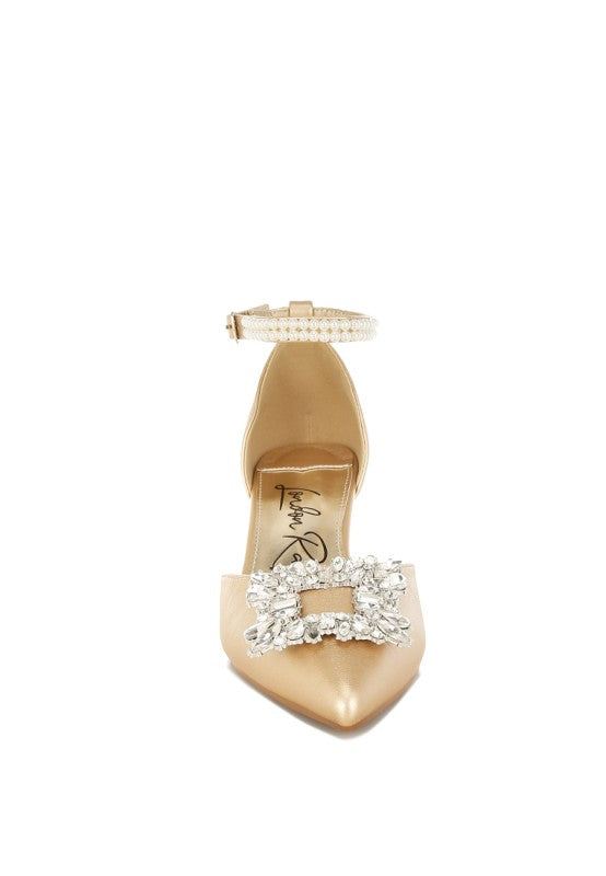 Onkana Diamante Brooch Kitten Heel Sandals