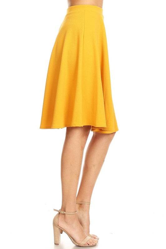 Solid high waisted A-line knee length skirt