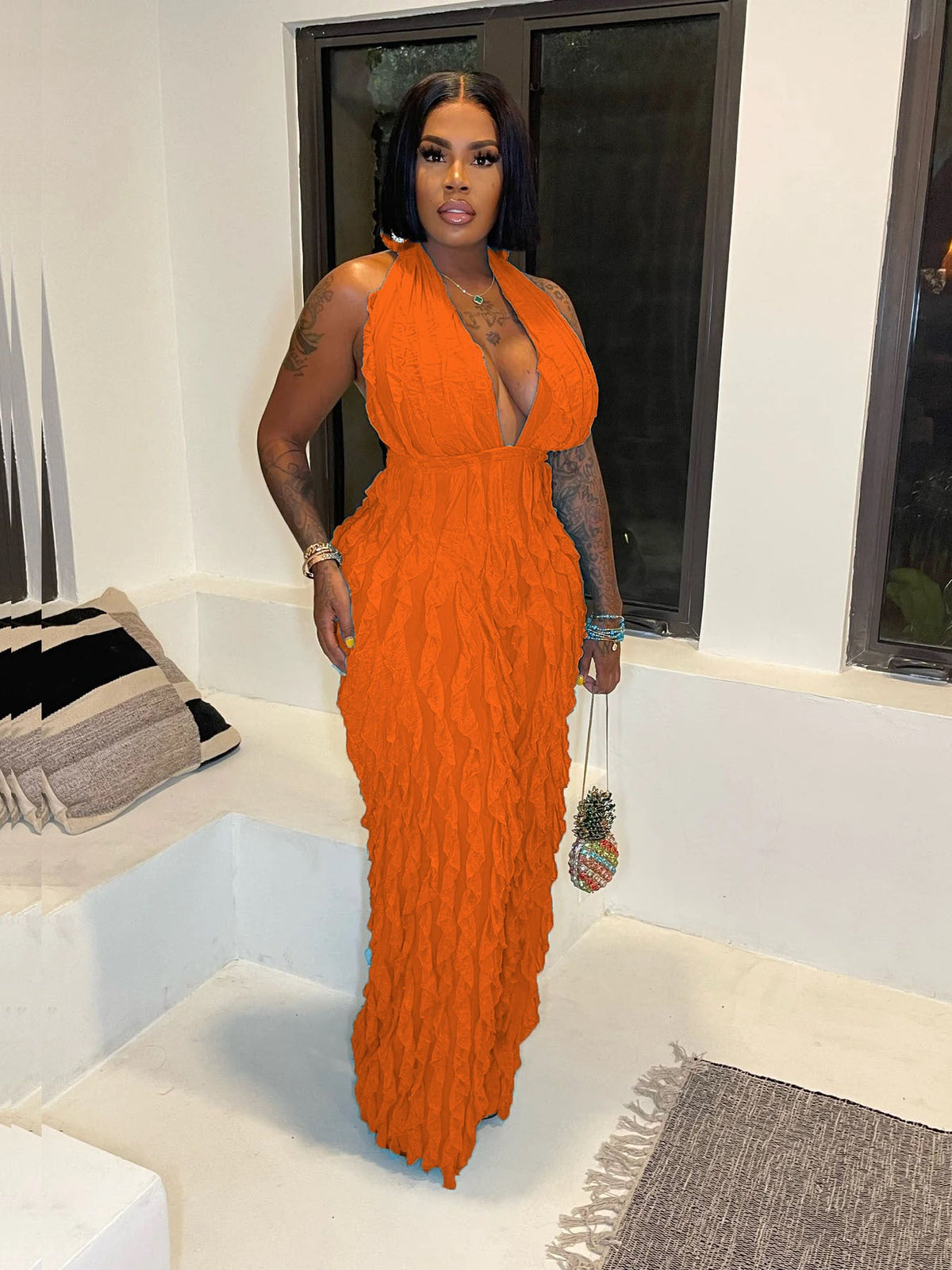 Women Clothing Spring Summer Wave Pattern Sexy Bandeau High Waist Jumpsuit
