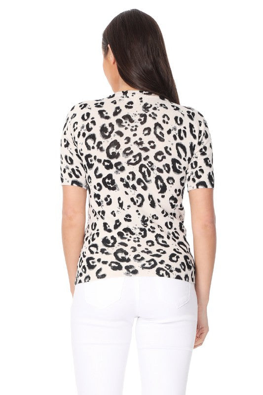 Leopard Print Casual Knit Pullover Sweater