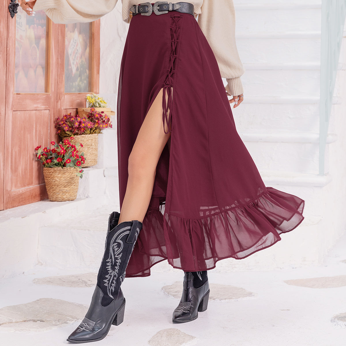 Mixed Batch Tie Slit Sheath Skirt Slim Sexy