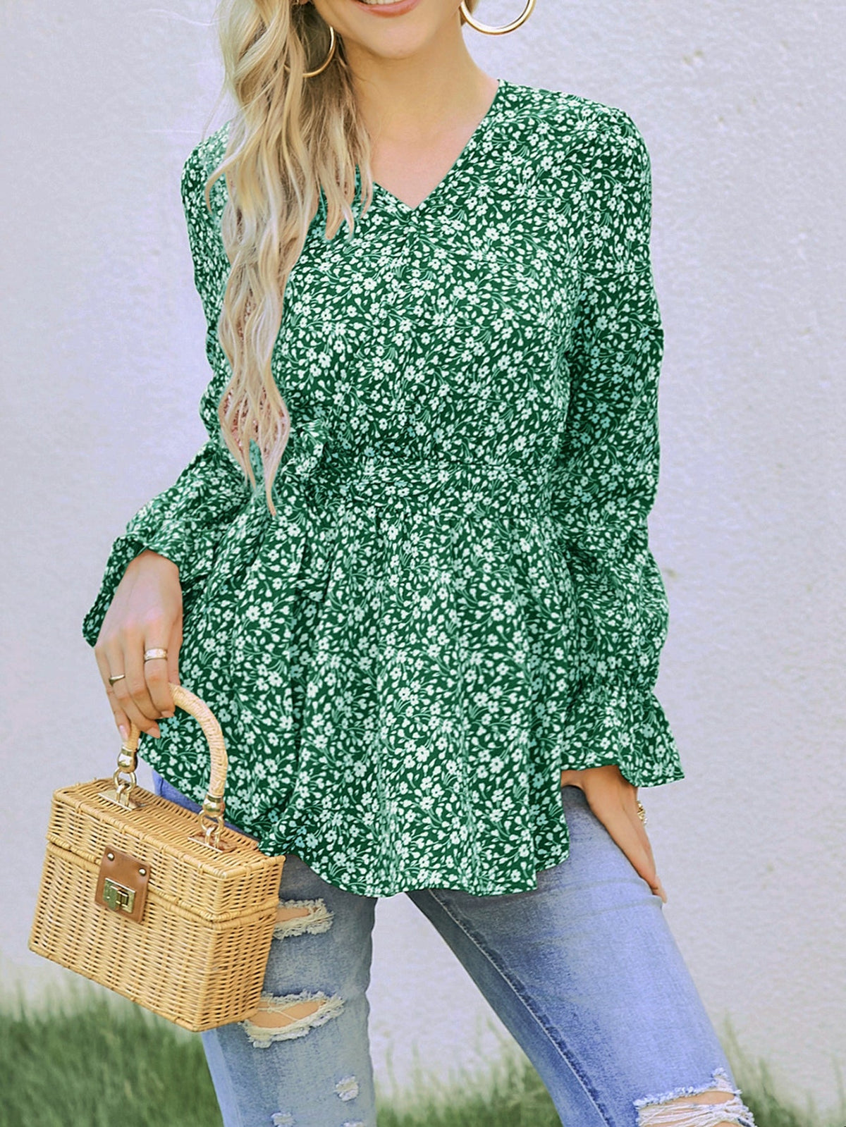 Women New Spring and Autumn Elegant Printed Strap Long sleeved Top