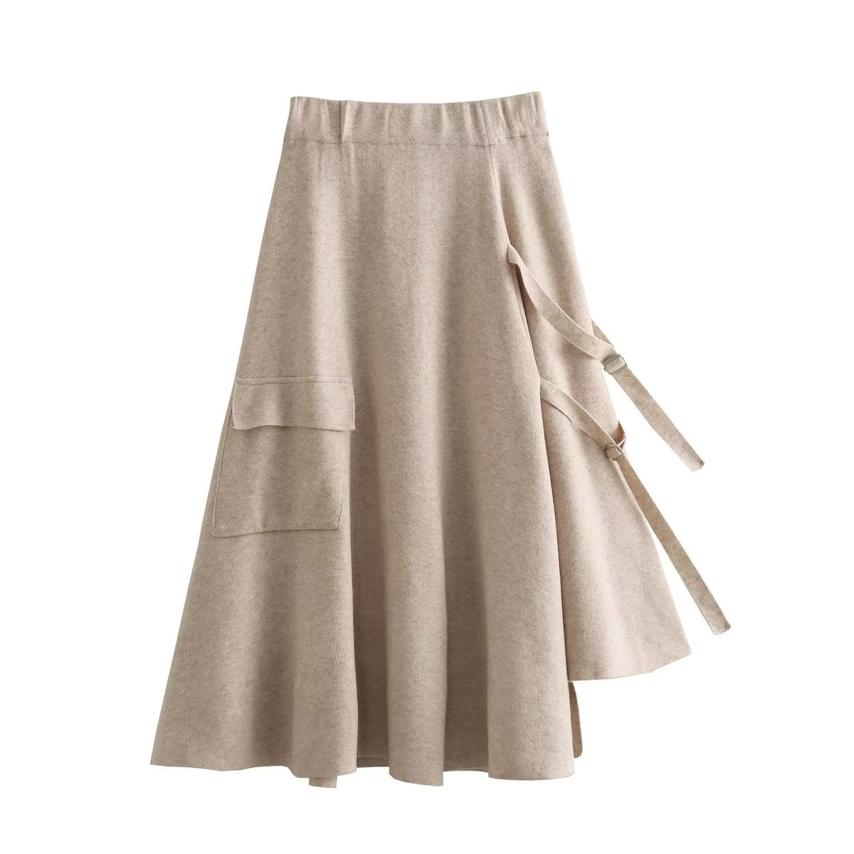 Women Clothing French All-Match Irregular Asymmetric Large Pocket Knitted Umbrella Skirt Skirt