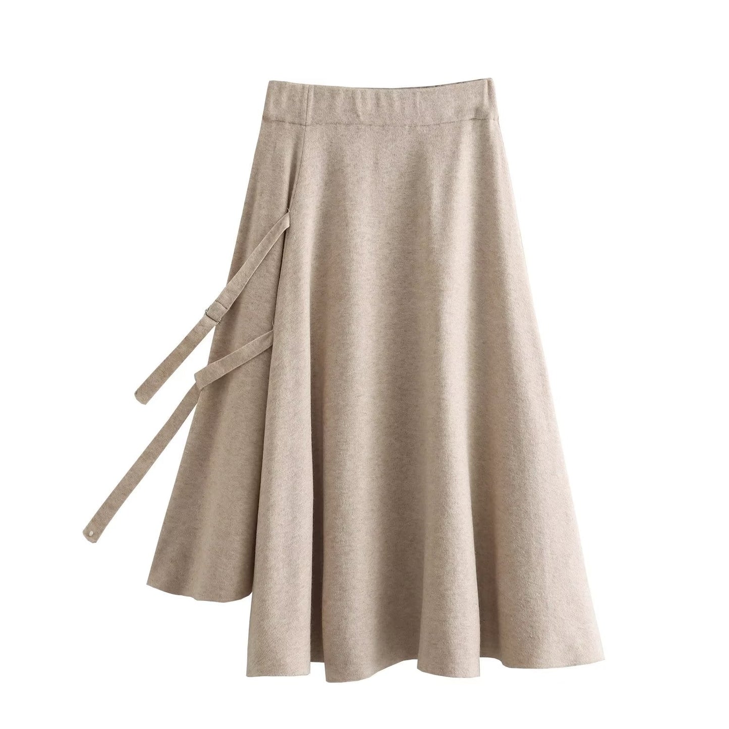 Women Clothing French All-Match Irregular Asymmetric Large Pocket Knitted Umbrella Skirt Skirt