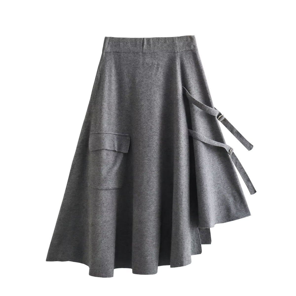 Women Clothing French All-Match Irregular Asymmetric Large Pocket Knitted Umbrella Skirt Skirt