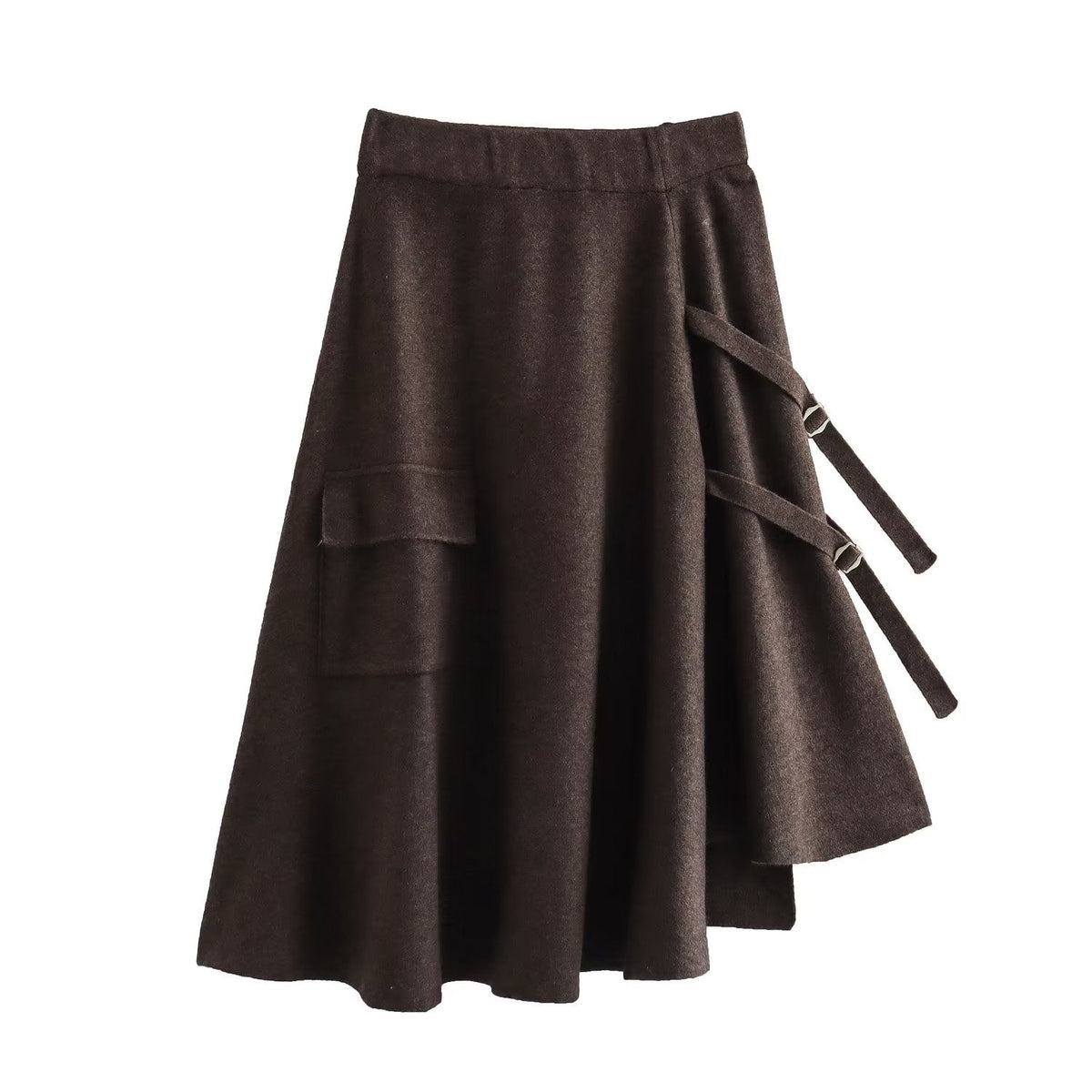 Women Clothing French All-Match Irregular Asymmetric Large Pocket Knitted Umbrella Skirt Skirt