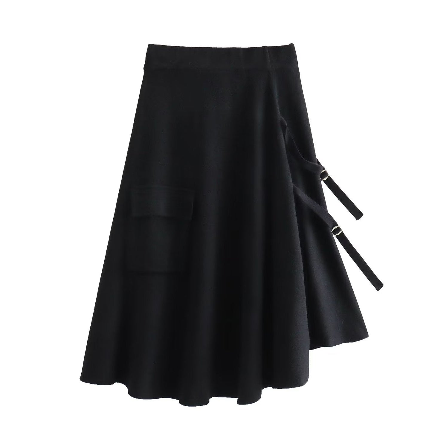 Women Clothing French All-Match Irregular Asymmetric Large Pocket Knitted Umbrella Skirt Skirt
