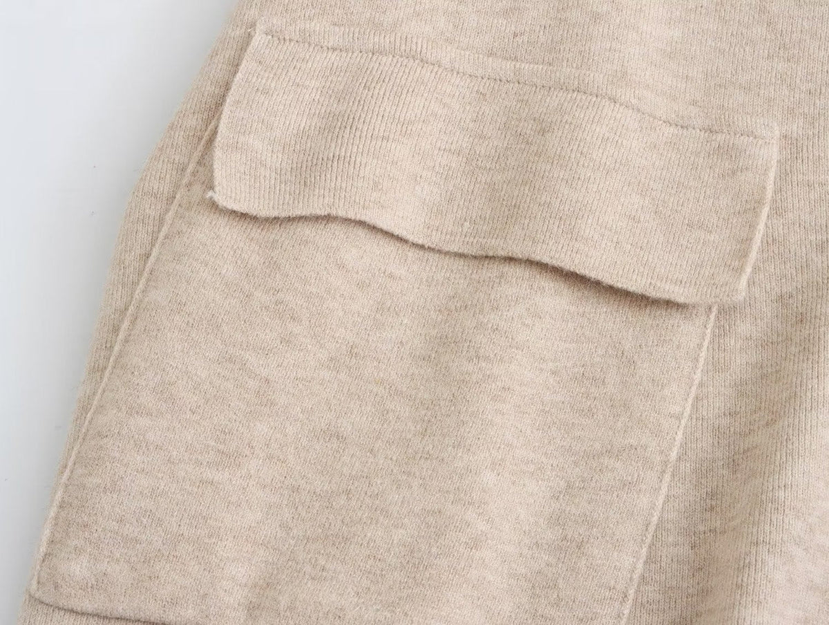Women Clothing French All-Match Irregular Asymmetric Large Pocket Knitted Umbrella Skirt Skirt
