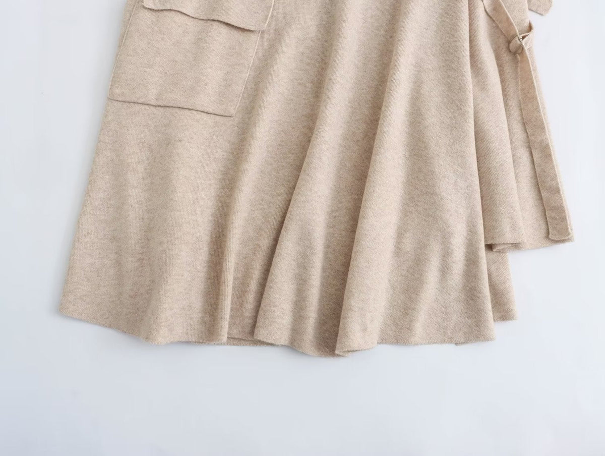 Women Clothing French All-Match Irregular Asymmetric Large Pocket Knitted Umbrella Skirt Skirt