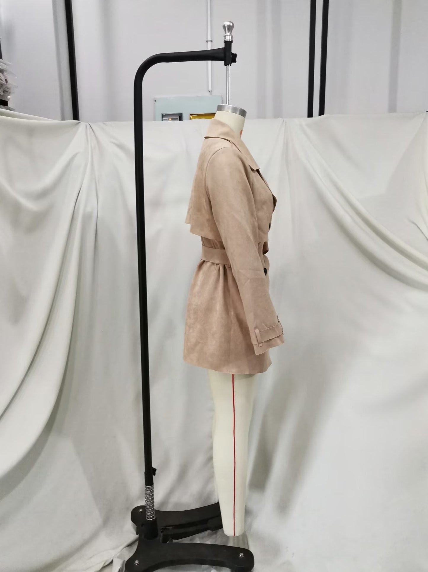 Autumn Women Clothing Street Suede Texture Trench Coat