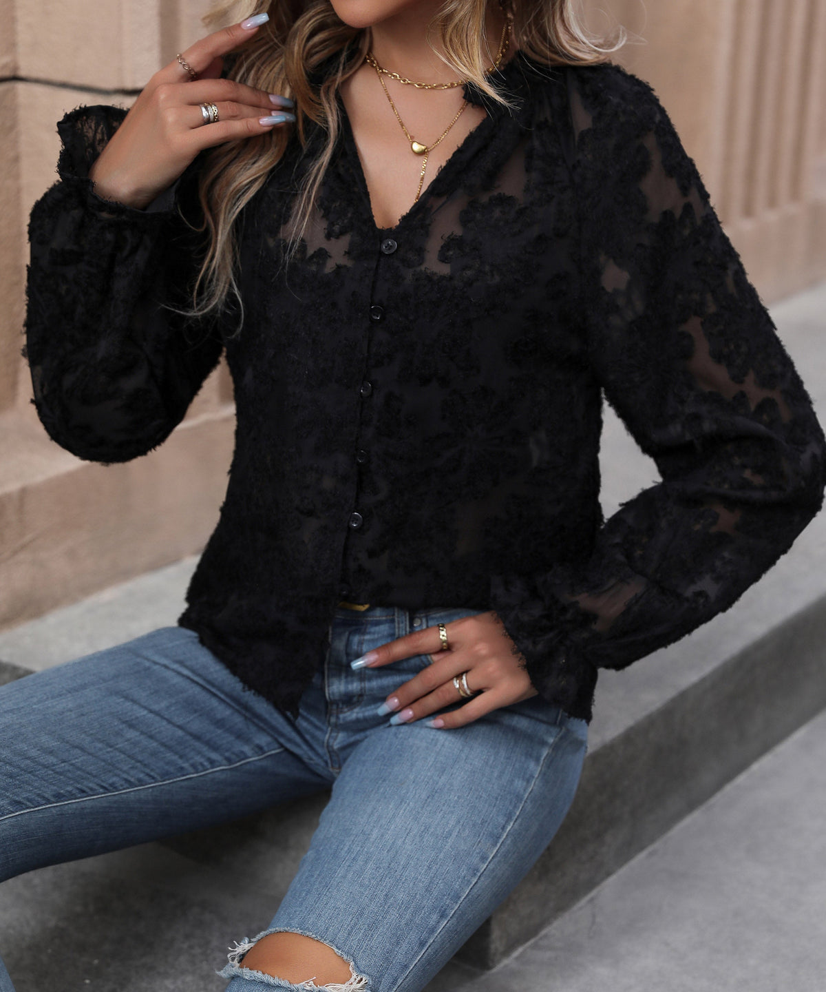 Autumn Women Clothing Long Sleeve Black French Top Women
