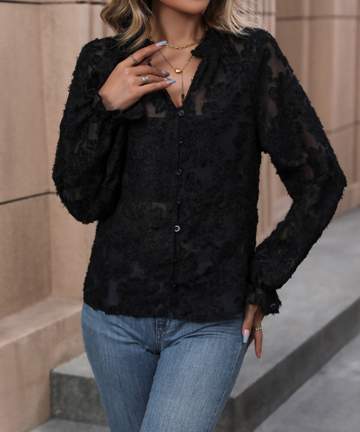 Autumn Women Clothing Long Sleeve Black French Top Women