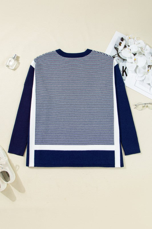 Stripe Colorblock Patchwork Dolman Sleeve Sweater