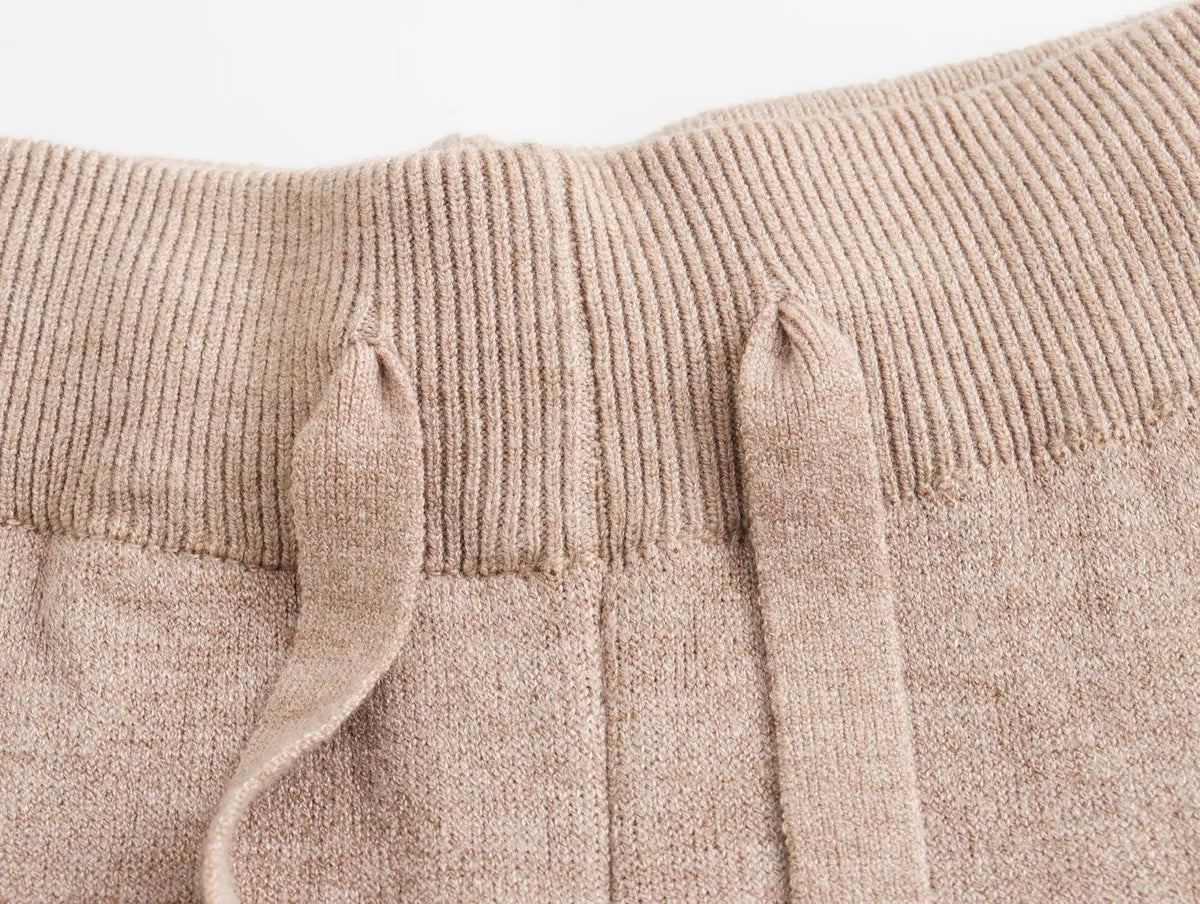 Fall Women Clothing All Match Solid Color Thickened Single Layer Fleece Lined Knit Casual Straight Leg Pants Knitted Trousers
