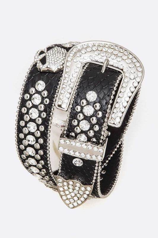Crystal Skull Embellished Leather Belt