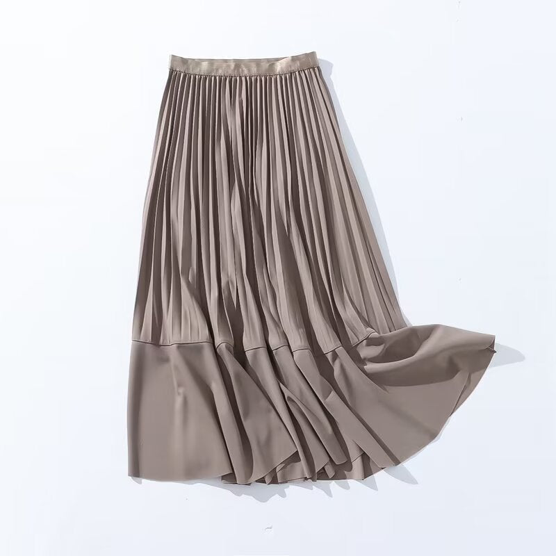 Autumn Casual Simple Skirt Fashionable Stylish Women Skirt High Waist Stitching A line Skirt