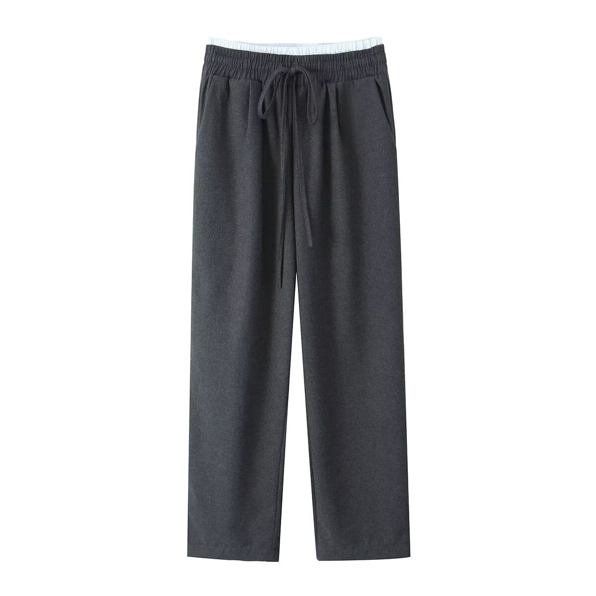Winter Women Clothing Fashionable All Match Casual Double Layer Waist Wide Leg Pants