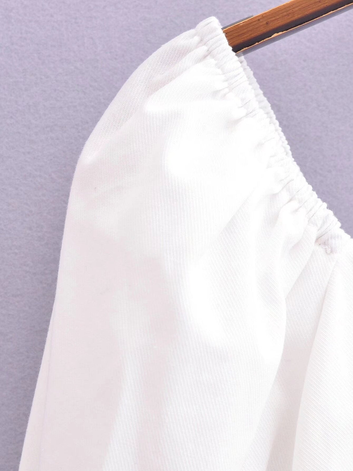 Spring Women Cotton Back Elastic off Shoulder Long Sleeve Shirt