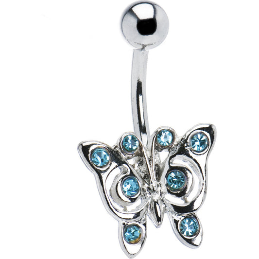 Gemmed Solar Blue Butterfly Belly Ring