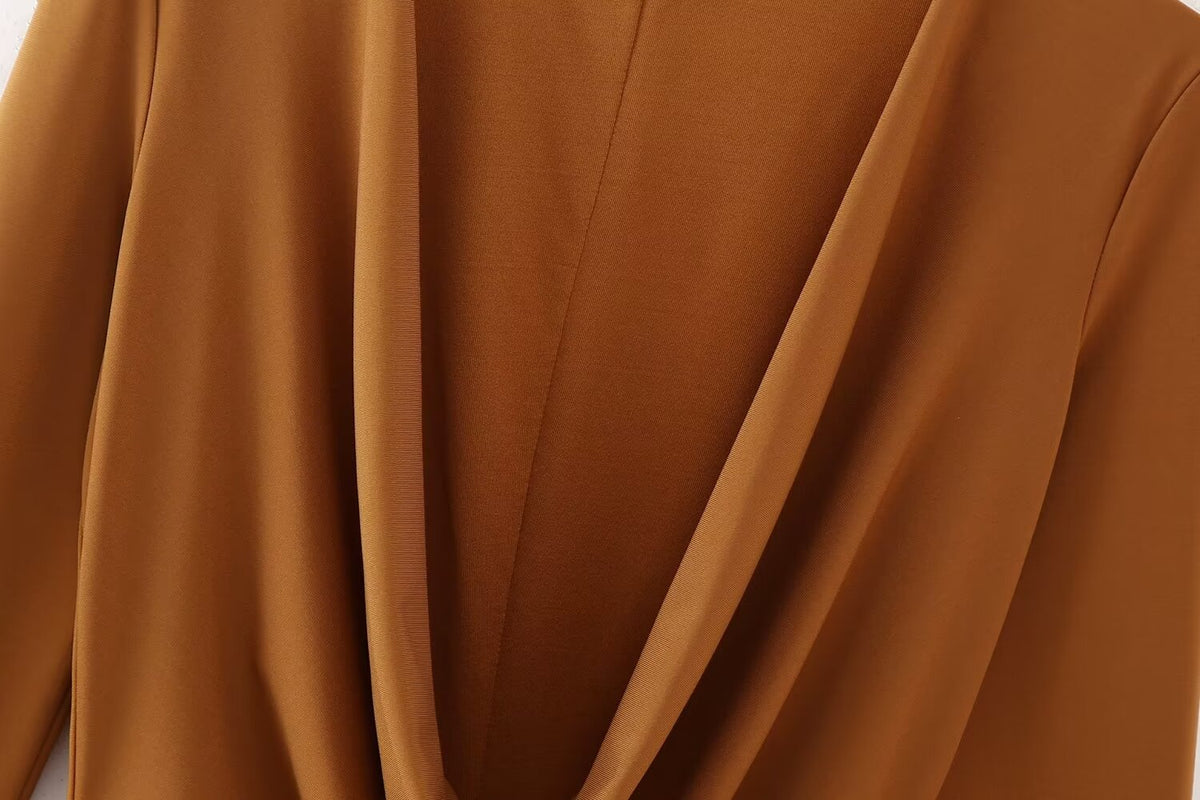 Women Clothing Summer Arrival Solid Color V neck Flared Long Sleeve Halter Sheath Dress