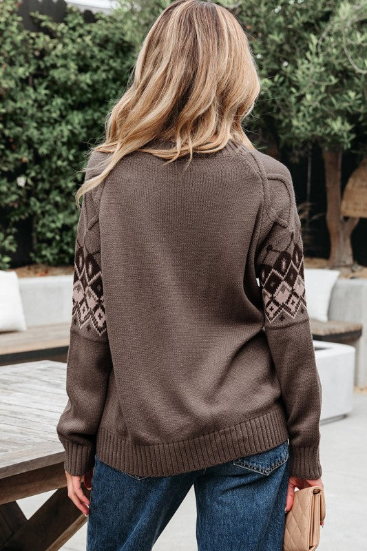 Alana Western Geometric Patterned Crew Neck Knitte