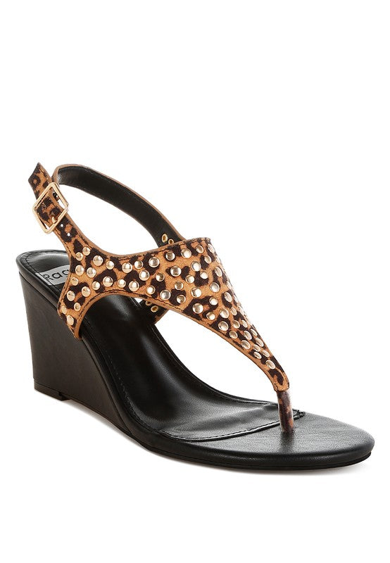 Oidah Leopard Print Studded Wedges