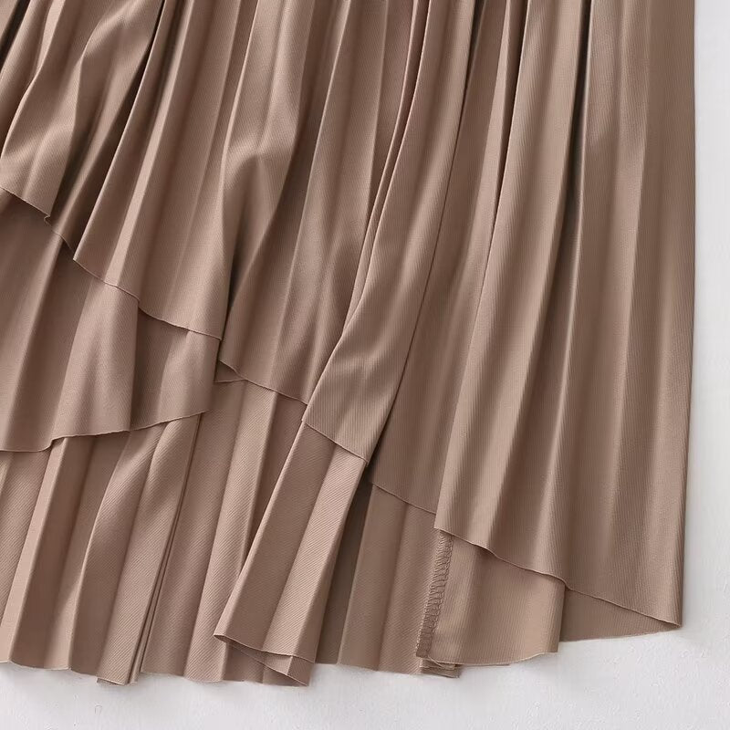 Pleated Skirt Korean Women Clothing Autumn High Waist Elastic Waist Mid Length Skirt