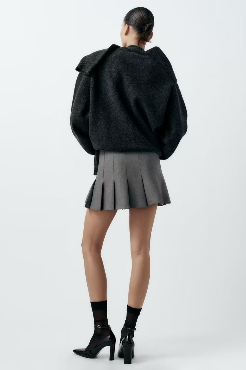 Women French Slim Fit High Waist Wide Pleated Skirt