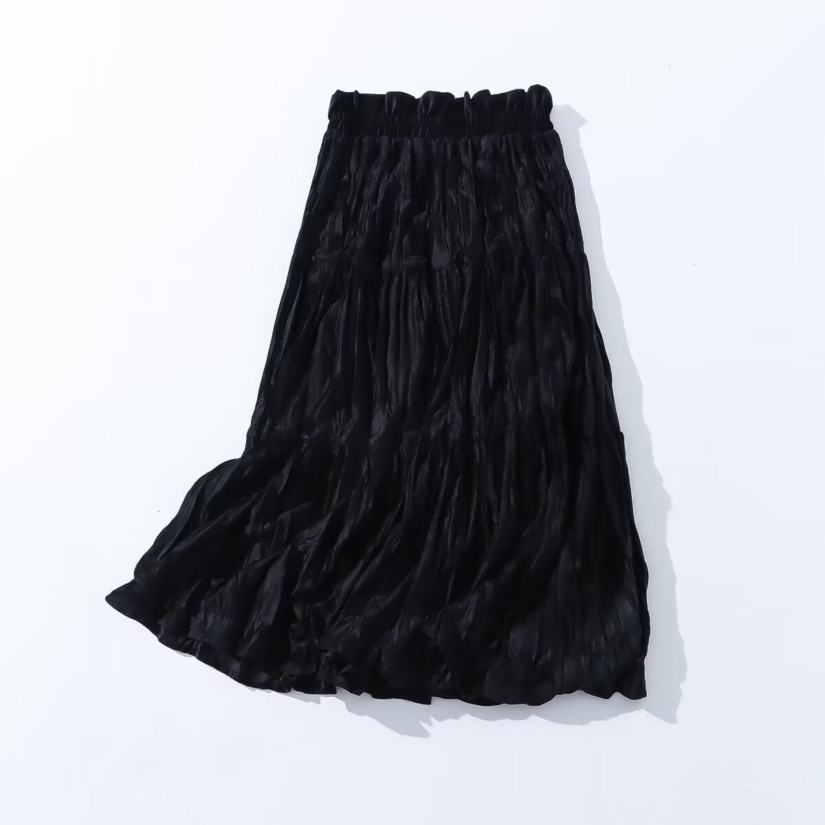 Autumn Winter Vintage Velvet Pleated Skirt Women Elastic High Waist Big Swing A line Skirt Mid Length