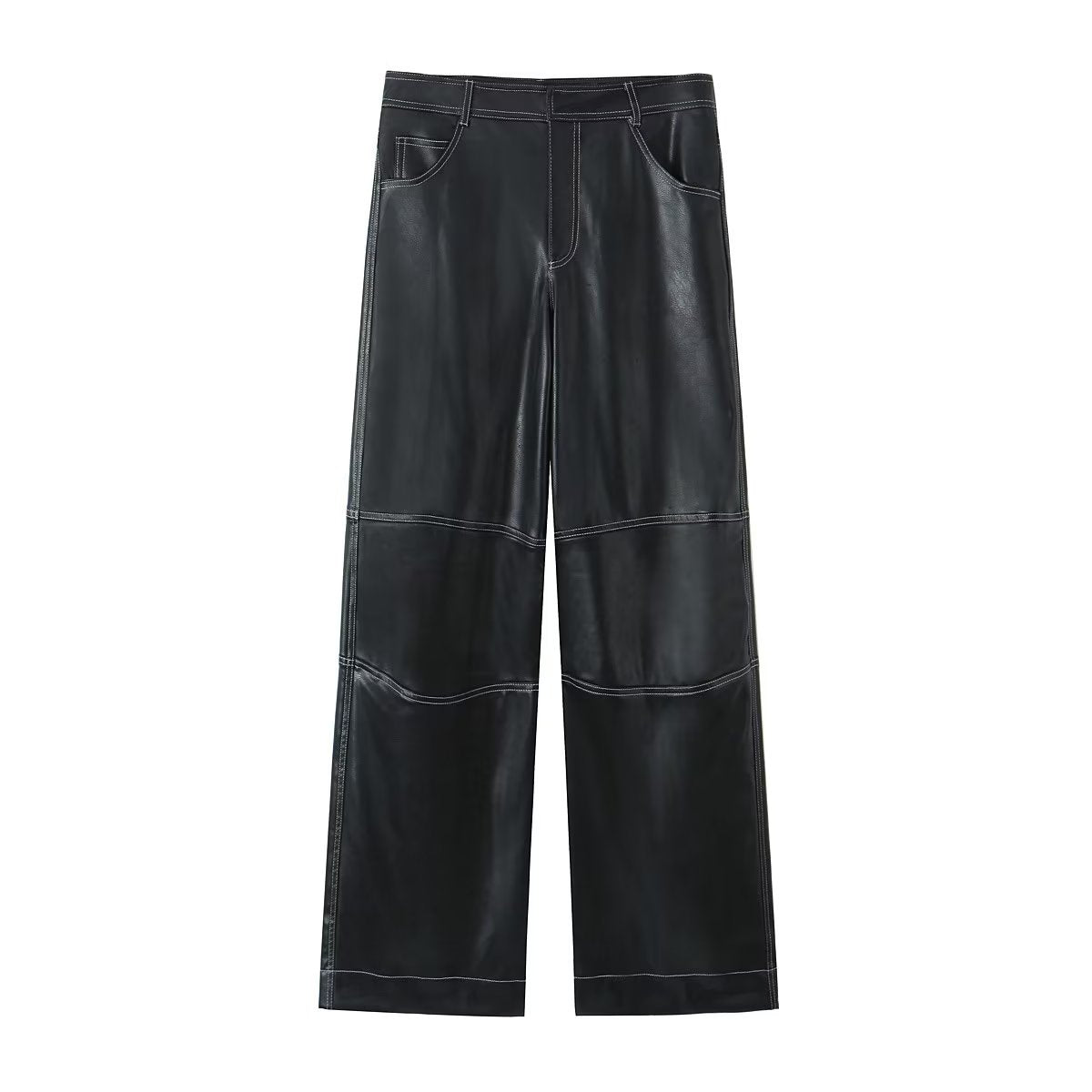 Fall Women Clothing High Waist Decorative Faux Leather Pants Trousers