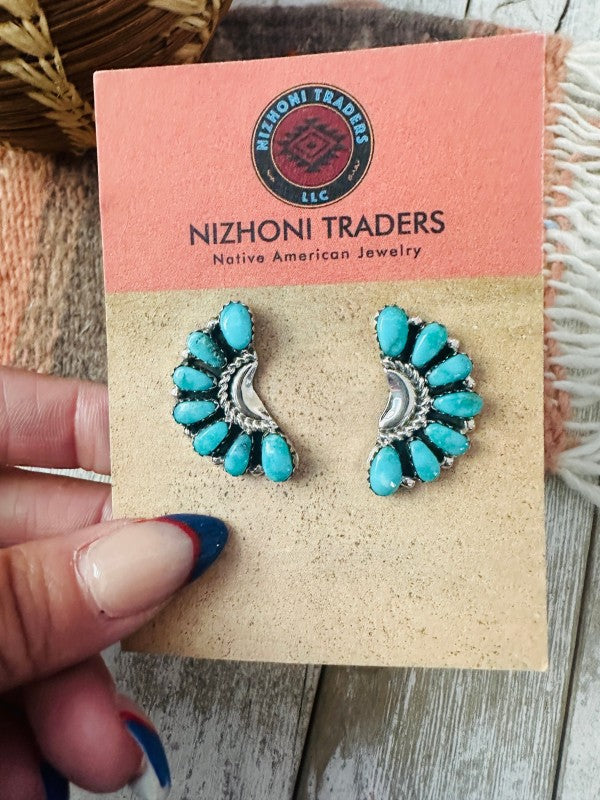 Navajo Sterling Silver & Turquoise Cluster Post Ea