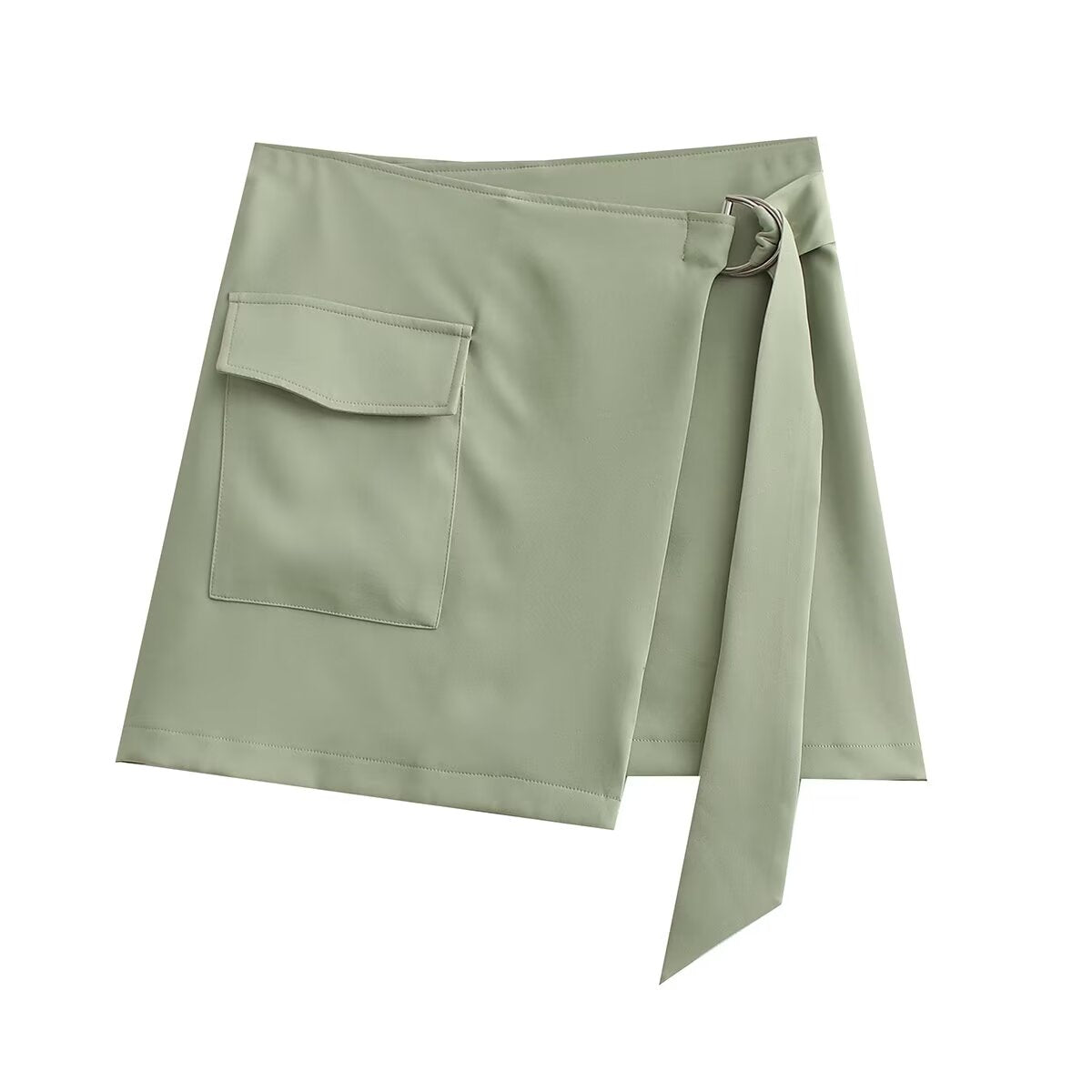 Women French Pocket Decoration High Waist Cross Mini Skirt