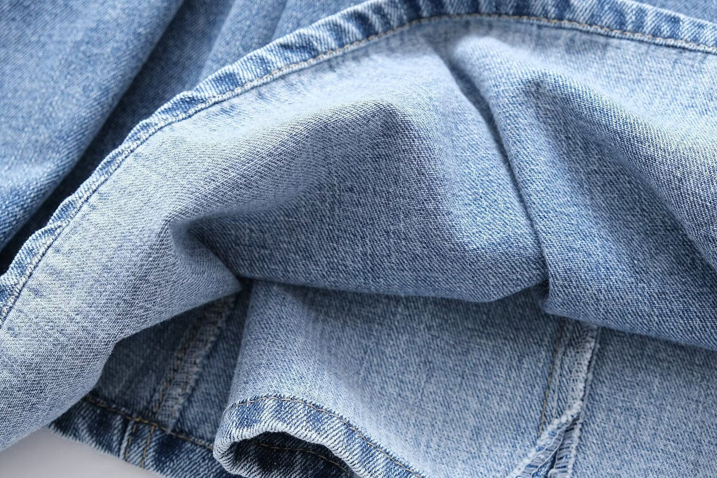 Women Clothing French Casual Pleated Washed Denim Dress Chic