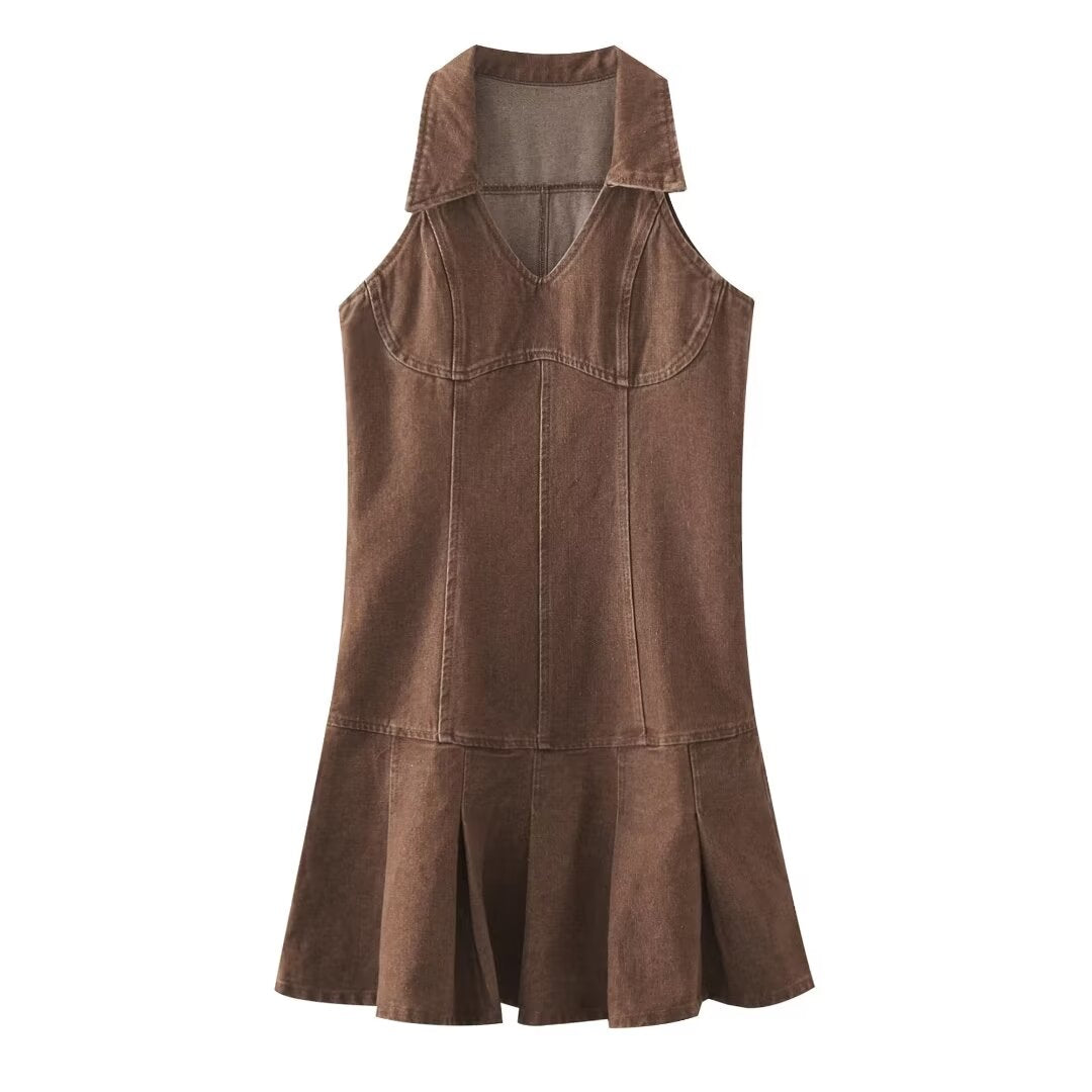 Summer Women Clothes Sexy Pleated Denim Dress