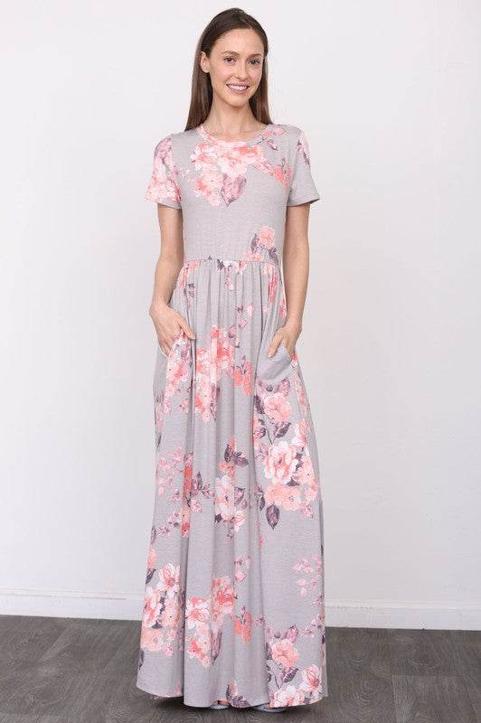 Short Sleeve Floral Maxi Dress