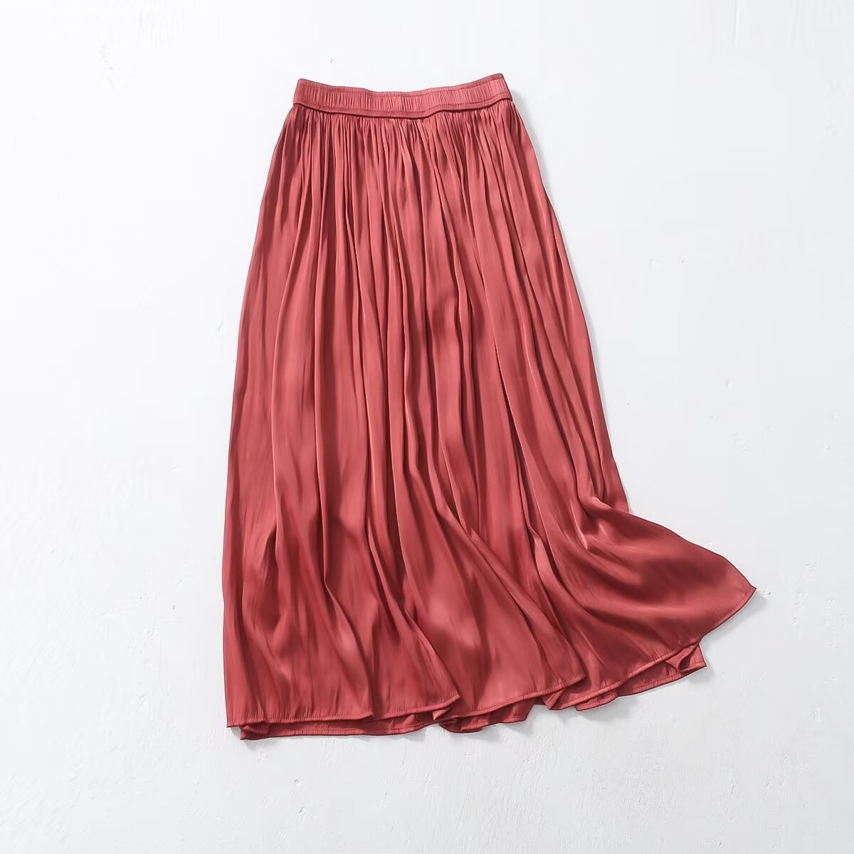 Summer Japanese Korean Elastic Waist Solid Color Cuprammonuium Long Skirt Women