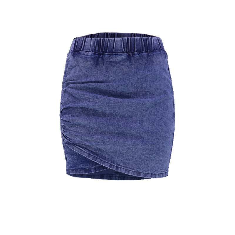 Summer Blue Denim Classic Short Hip Hugger Skirt Irregular Asymmetric Skirt Trend Women Clothing