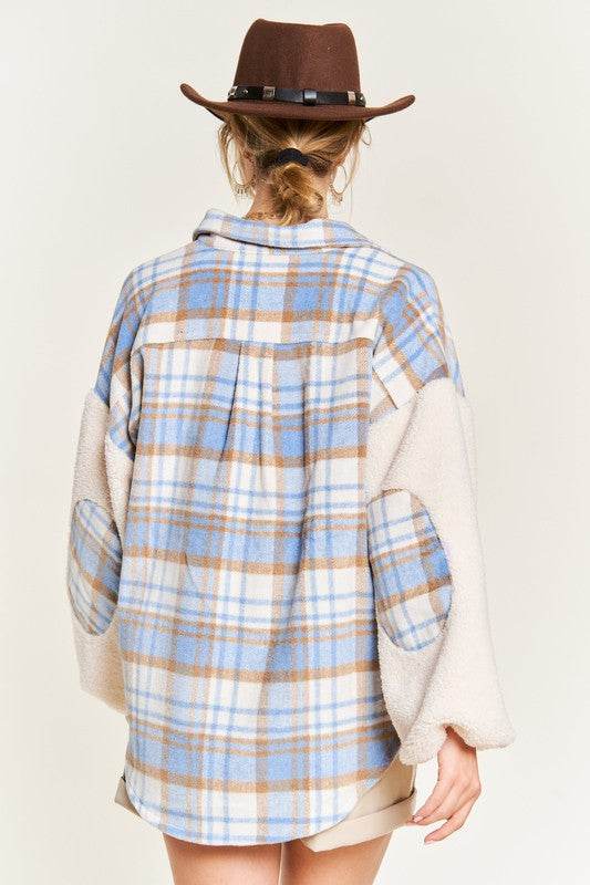 Multi plaid fuzzy sleeve jacket JJO1023