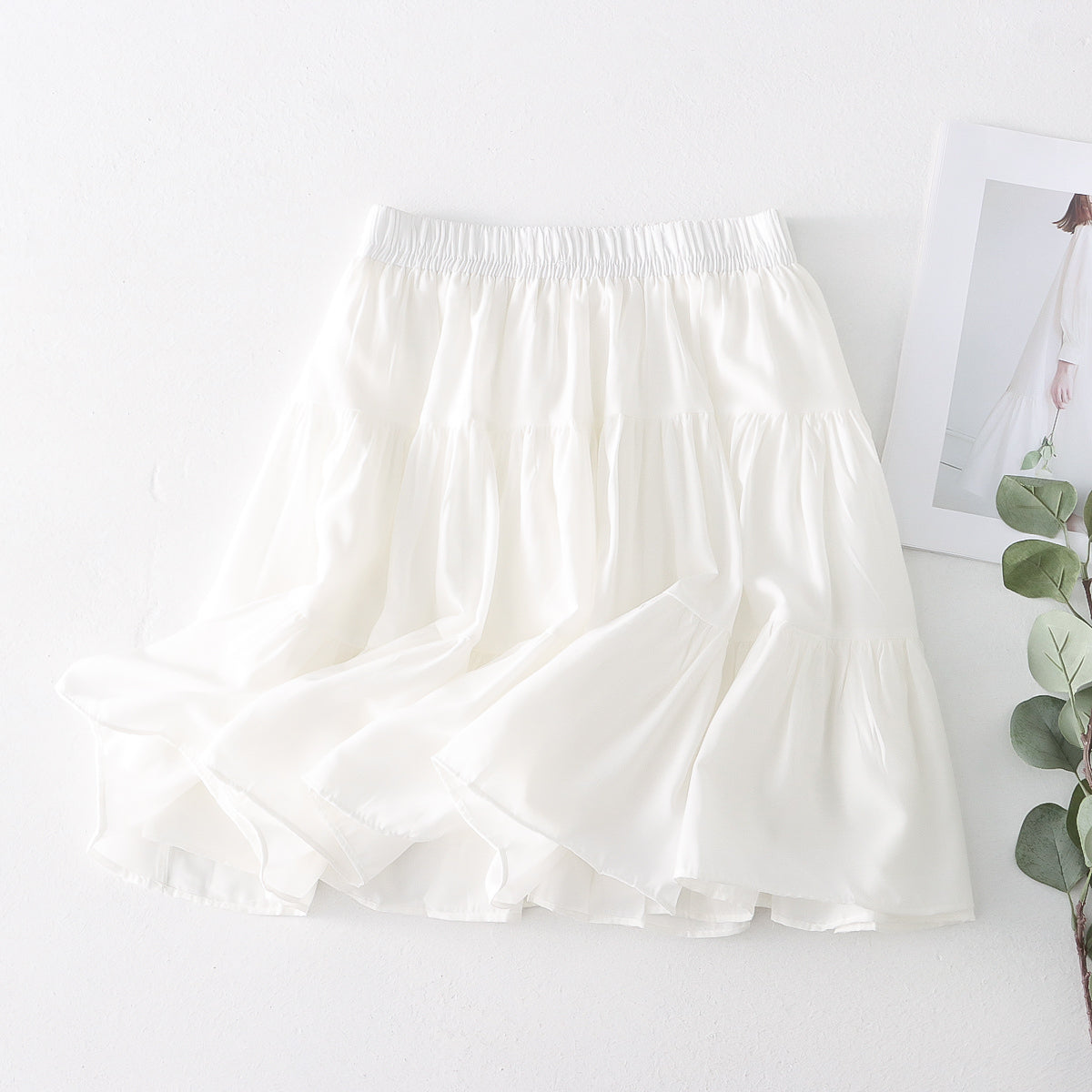 Summer Short Pleated Stitching Casual A line Skirt High Waist Elastic Waist Casual Skirt