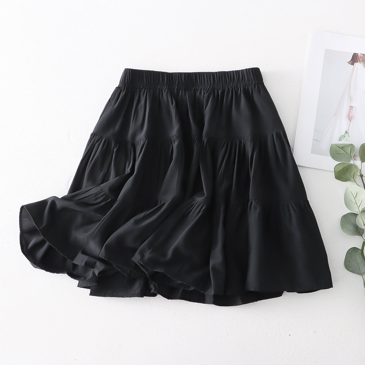 Summer Short Pleated Stitching Casual A line Skirt High Waist Elastic Waist Casual Skirt