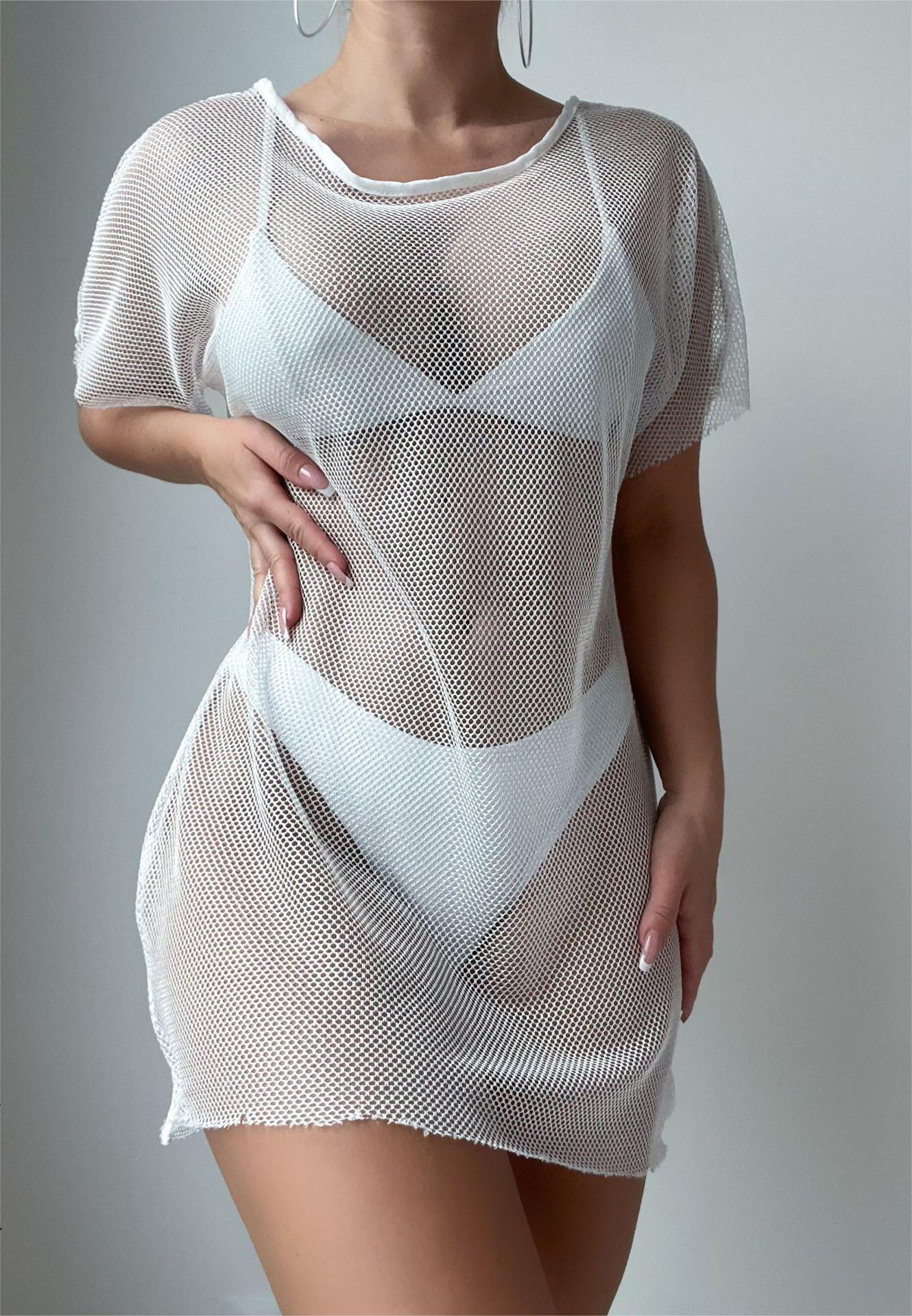 Beach Cover Up Sexy See Through Large Mesh Beachwear Overskirt Short Sunscreen Beach Cover Up Women