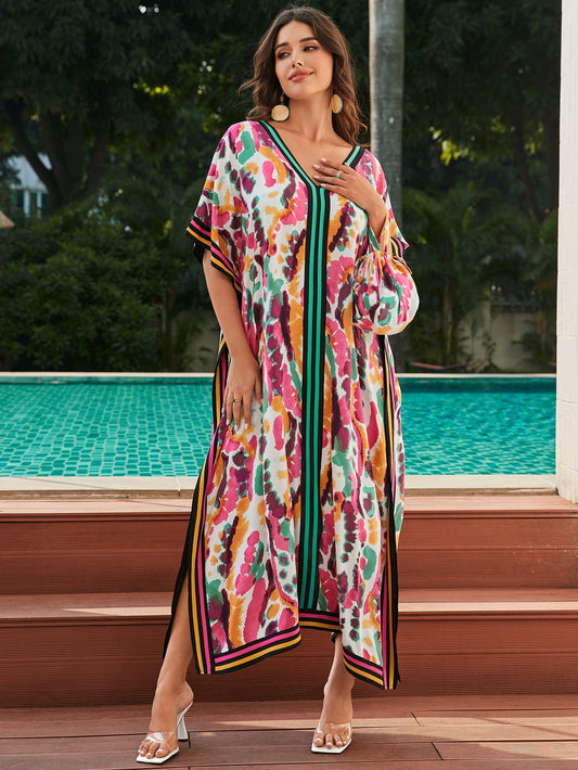 Rayon Tie Dyed Beach Maxi Dress Loose Robe Bikini Swimsuit Outwear Blouse Sun Protection Shirt