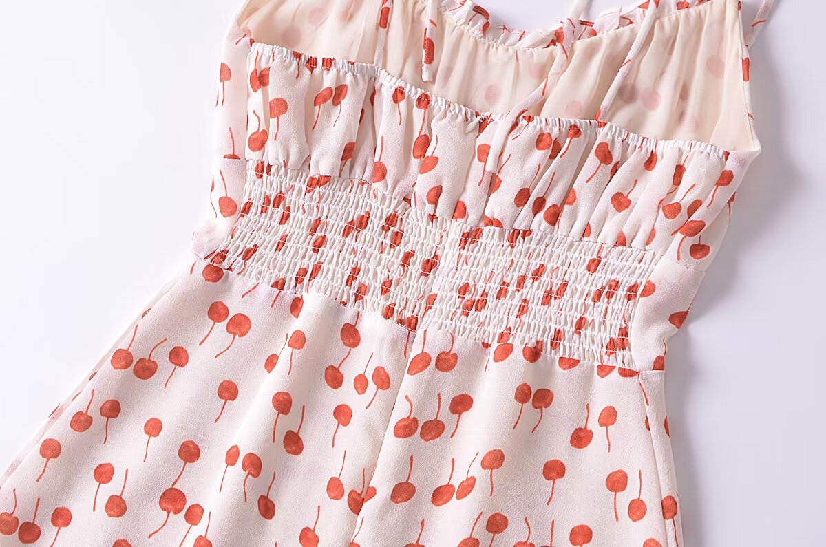 French Sweet Floral Printed Waist Controlled Suspender Dress Slim Fit Slimming Flounce Anti Aging Elegant Dress