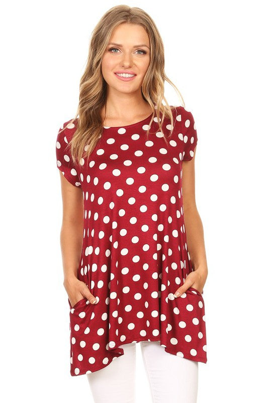Polka dot printed tunic top