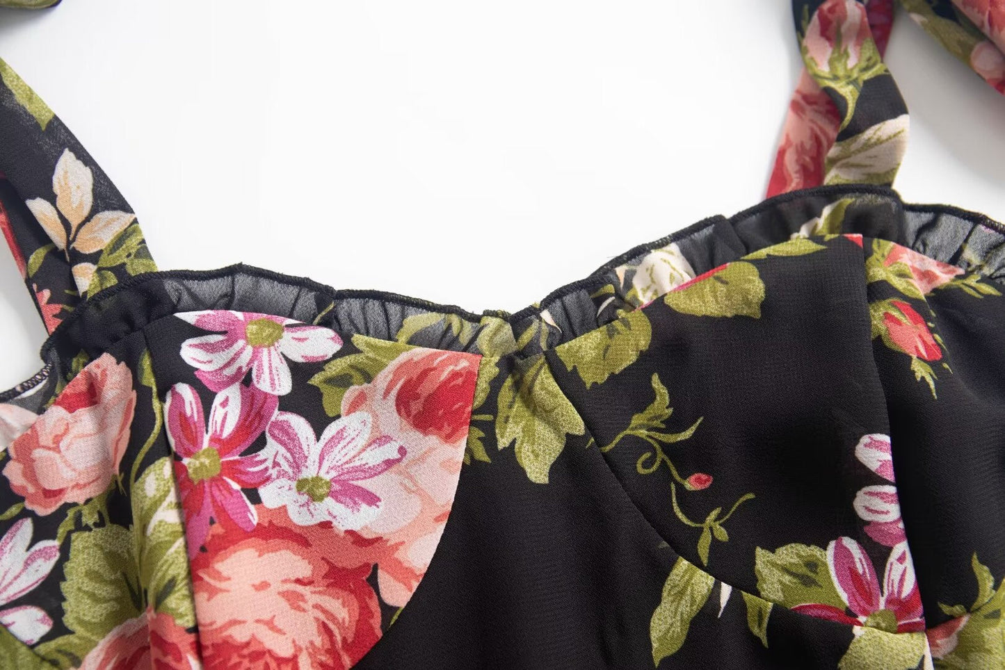 Spring Holiday Casual Strap Lace Large Floral Printed Maxi Dress