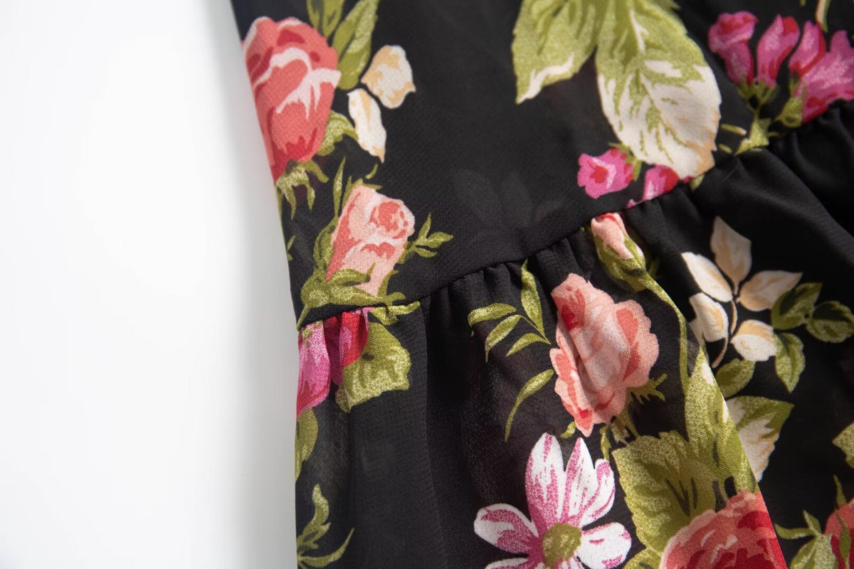Spring Holiday Casual Strap Lace Large Floral Printed Maxi Dress